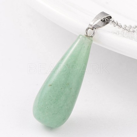 Teardrop Platinum Tone Brass Green Aventurine Pendants G-F267-03C-1