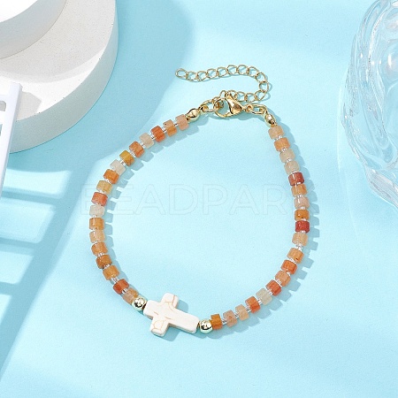 Natural Red Aventurine Beads Link Bracelets for Women Men BJEW-JB11467-05-1