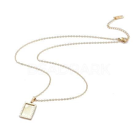 304 Stainless Steel Rectangle Pendant Necklace with Box Chains for Women NJEW-I123-02A-1