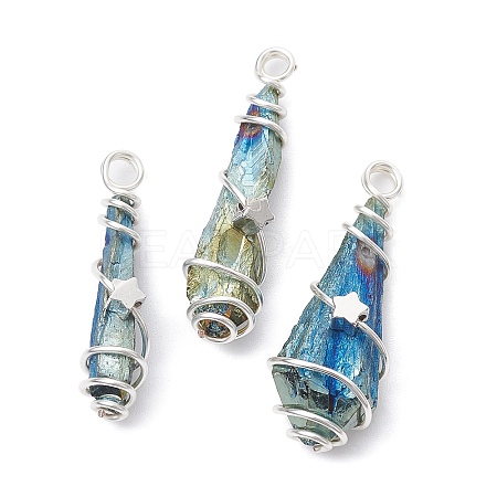Electroplated Natural Quartz Crystal Dyed Copper Wire Wrapped Pendants PALLOY-JF02327-05-1
