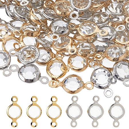 160Pcs 2 Colors Brass Crystal Rhinestone Connector Charms KK-HS0015-66-1