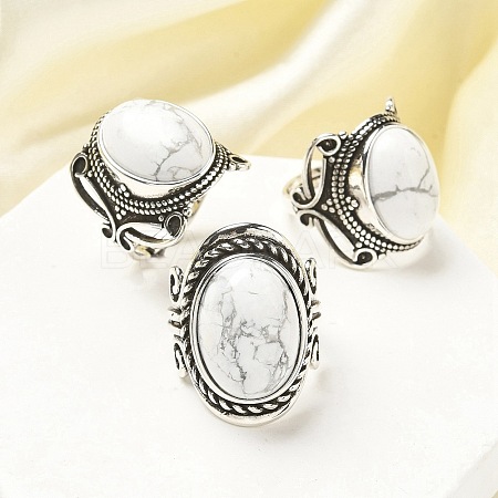 Natural Howlite Adjustable Rings RJEW-I108-02AS-04-1