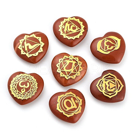 7Pcs 7 Styles Chakra Natural Red Jasper Love Heart Ornaments Figurines G-P533-01A-1