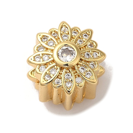 Flower Rack Plating Brass Micro Pave Cubic Zirconia European Beads KK-G511-04D-G-1