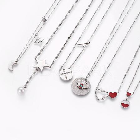 304 Stainless Steel Pendant Necklaces NJEW-L166-08P-1
