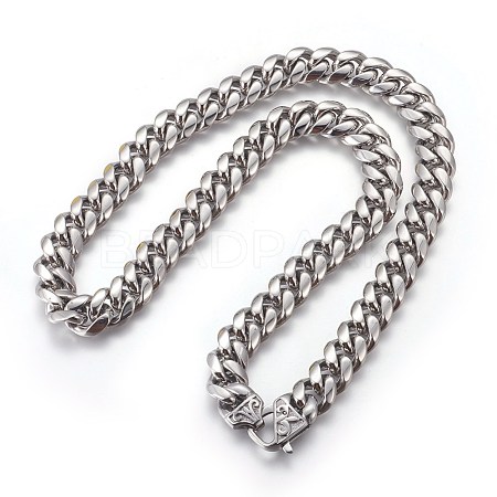 201 Stainless Steel Curb Chain Necklaces NJEW-P243-01P-01-1