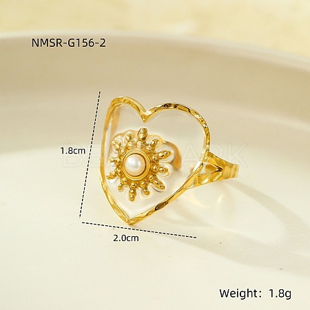 Preserved Flowers 304 Stainless Steel and Epoxy Resin Open Cuff Rings for Women FS-WGCF311-03-1