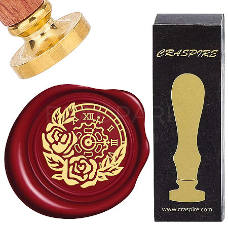 Brass Wax Seal Stamps with Rosewood Handle AJEW-WH0412-0155-1
