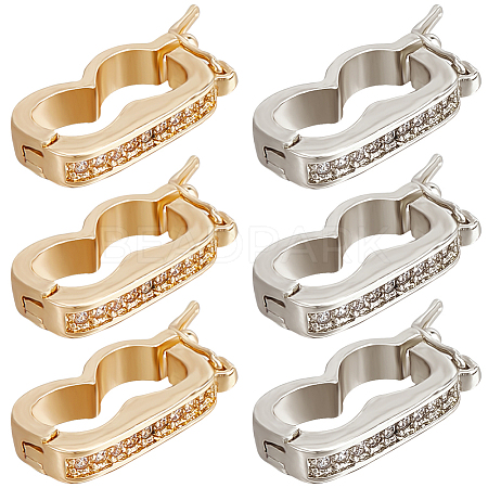 8Pcs 2 Colors Brass Micro Pave Clear Cubic Zirconia Twister Clasps ZIRC-BBC0001-97-1