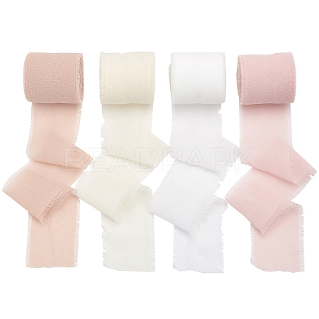 AHADERMAKER 4 Rolls 4 Colors 5M Nylon Chiffon Frayed Ribbon SRIB-GA0001-07-1