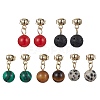 Natural & Synthetic Mixed Gemstone Round Ball Dangle Stud Earrings EJEW-JE05537-1