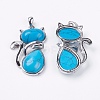 Synthetic Turquoise Kitten Pendants G-G713-B13-2