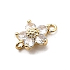Brass Pave Cubic Zirconia Flower Links Connector Charms KK-H089-34G-02-3