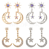 ANATTASOUL 4 Pairs 4 Style Rhinestone Moon & Star Dangle Stud Earrings EJEW-AN0004-45-1