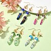 4 Pairs 4 Color Dyed Natural Quartz Crystal Nugget & Mushroom Lampwork Dangle Earrings EJEW-TA00335-2