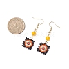 Handmade Glass Seed Beaded Window Lattice Pattern Dangle Earrings EJEW-MZ00560-01-4