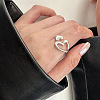Hollow Out Heart 925 Sterling Silver Cuff Rings WG3081F-01-3