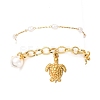 2Pcs 2 Styles 304 Stainless Steel Sea Turtle & Round Shell Pearl Charm Bracelets & 316 Surgical Stainless Steel Plastic Imitation Pearl Link Bracelets Set for Women BJEW-JB12422-4