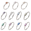Rectangle Brass with Glass Cuff Rings for Women RJEW-Z111-05P-2