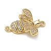 Rack Plating Brass Micro Pave Clear Cubic Zirconia Bee Connector Charms KK-A234-072G-2