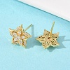 Flower Brass Micro Pave Clear Cubic Zirconia Stud Earrings EJEW-F400-01D-G-4