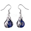 Natural Dyed Lapis Lazuli Palm Dangle Earrings EJEW-A092-09P-15-2