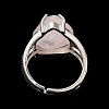 Natural Rose Quartz Teardrop Adjustable Rings RJEW-K241-03P-14-3