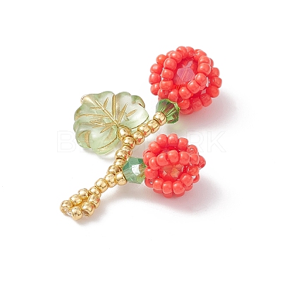 Glass Seed Beaded Berries & Leaf Pendants PALLOY-MZ01114-01-1