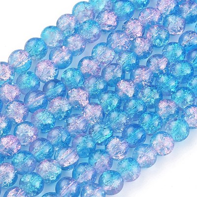 1Strand Two Tone Transparent Crackle Glass Round Beads Strands X-CCG-Q001-8mm-19-1