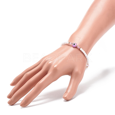 Resin Evil Eye & Acrylic Beaded Stretch Bracelet for Women BJEW-JB08609-05-1