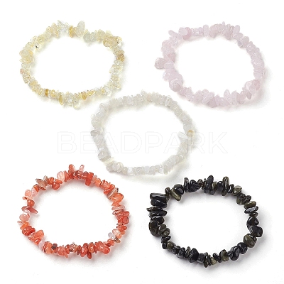 12 Constellation Natural Mixed Gemstone Chip Beaded Stretch Bracelets Sets for Women Men BJEW-JB10264-10-1