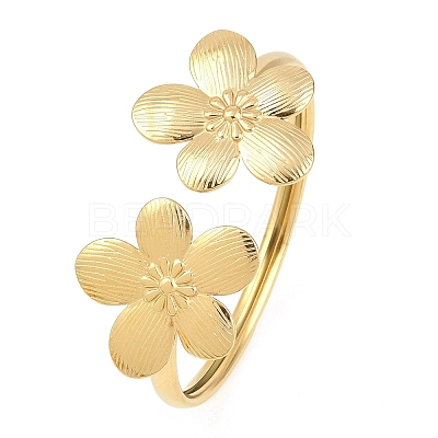 304 Stainless Steel Flower Cuff Bangles for Women BJEW-A154-02B-G-1