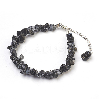 Natural Snowflake Obsidian Chip Beads Anklets AJEW-AN00229-04-1