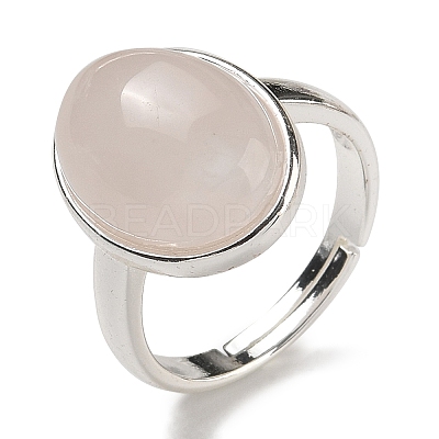 Natural Rose Quartz Oval Adjustable Rings RJEW-K371-07S-23-1