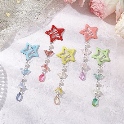 5Pcs Glass Beads and Alloy Star Snap Hair Clips PHAR-JH00124-1