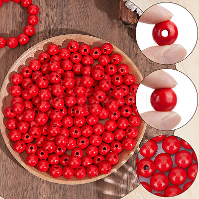 Spray Painted Round Natural Schima Wood Beads WOOD-PA0001-81C-01-1