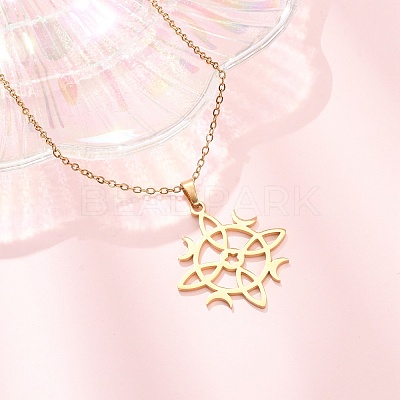 304 Stainless Steel Sun Moon Symbol Cutout Pendant Cable Chain Necklaces for Men Women NJEW-K308-07G-1