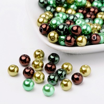 Choc-Mint Mix Pearlized Glass Pearl Beads HY-X006-8mm-04-1