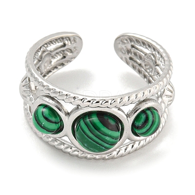 304 Stainless Steel Synthetic Malachite Cuff Rings G-Z056-06P-03-1