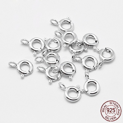 Anti-Tarnish Rhodium Plated 925 Sterling Silver Spring Ring Clasps STER-K167-076D-P-1