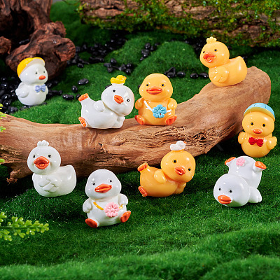9Pcs 9 Styles Cartoon Cute Resin 3D Duck Figurines DJEW-TA0001-39-1