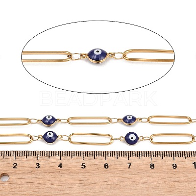 304 Stainless Steel Enamel Evil Eye & Long Oval Link Chains CHS-K021-12G-02-1
