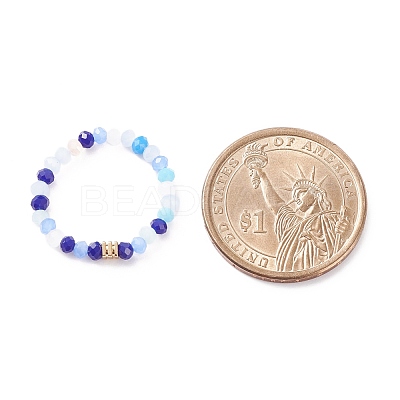 Glass Beaded Stretch Finger Ring with Cube for Women RJEW-JR00431-1