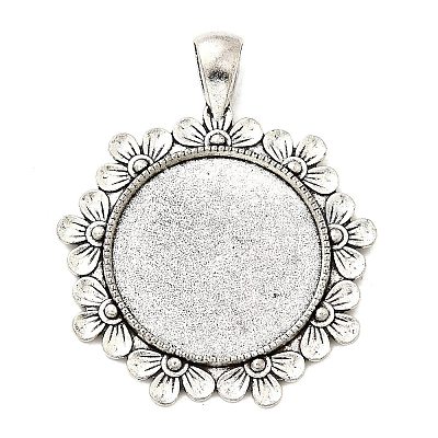 Tibetan Style Flower Alloy Pendant Cabochon Settings X-TIBEP-Q055-09AS-RS-1