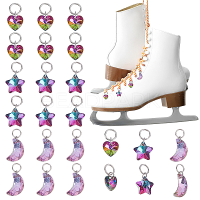 24Pcs 3 Styles Star & Moon & Heart Glass Shoes Charms PALLOY-PH01715-1