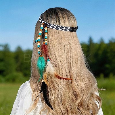 1Pc Boho Feathers Headband Hair Extensions Headpiece AJEW-DJ0001-51B-1