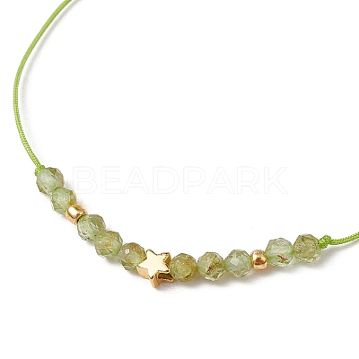 Natural Round Peridot Beads Braided Bead Bracelets for Women BJEW-JB11655-09-1