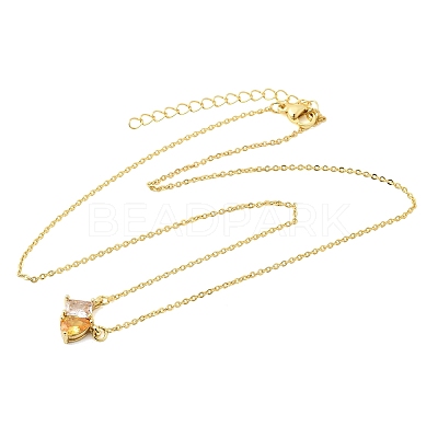 Brass Pave Cubic Zirconia Rectangle & Teardrop Pendant Cable Chain Necklaces KK-CBAB173-05G-01-1