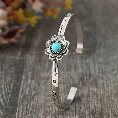 Retro Alloy and Synthetic Turquoise Cuff Bangles for Women FS-WG1808F-01-1