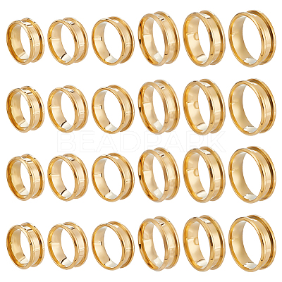 24Pcs 6 Styles 201 Stainless Steel Grooved Finger Ring Settings STAS-ME0003-12G-1